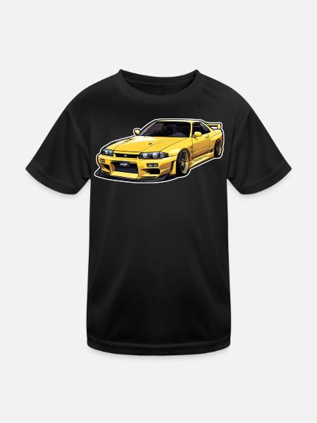 jdm r33 car motif japanese dream cars of the 90s - Kids Functional T-Shirt - black - Front