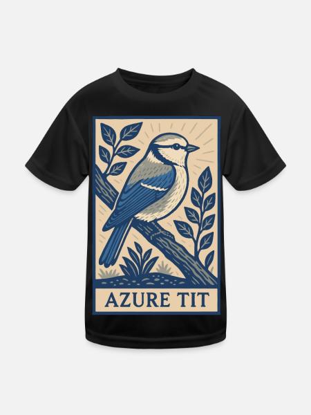 Retro Azure Tit Bird Poster for Birders & Nature L - Kinder Funktions-T-Shirt - Schwarz