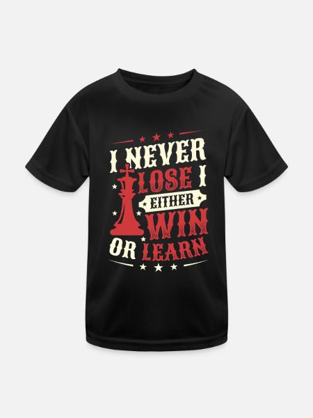 Je ne perds jamais, je gagne ou j’apprends les échecs - T-shirt sport Enfant - noir - Devant