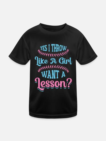 Ja Ich werfe wie ein Mädchen, will Eine Lektion - Kinder Funktions-T-Shirt - Schwarz - Vorne