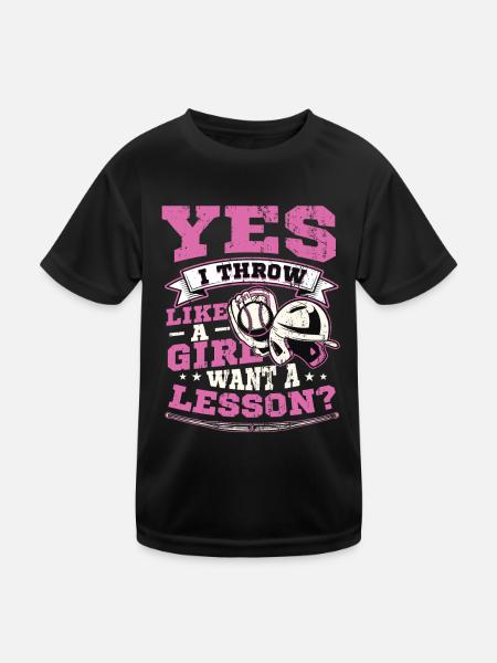 Ja Ich werfe wie ein Mädchen, will Eine Lektion - Kinder Funktions-T-Shirt - Schwarz - Vorne
