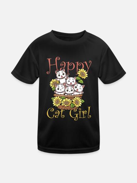 Chat chat heureux Chat Chaton - T-shirt sport Enfant - noir - Devant