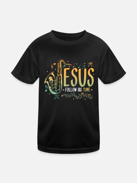 Jesus,Saxophone,Music,Religious. - Kids Functional T-Shirt - black - Front