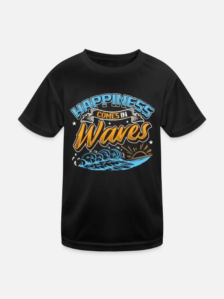 Happiness Comes In Waves Surfen Ocean Sommerurlaub - Kinder Funktions-T-Shirt - Schwarz - Vorne