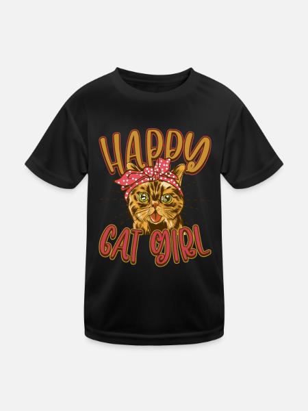 Chat chat heureux Chat Chaton - T-shirt sport Enfant - noir - Devant