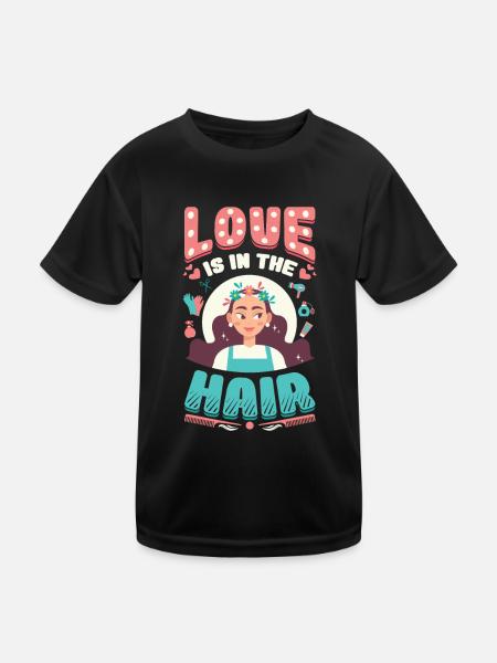 L’amour est dans les cheveux, barbier, coiffeur. - T-shirt sport Enfant - noir - Devant