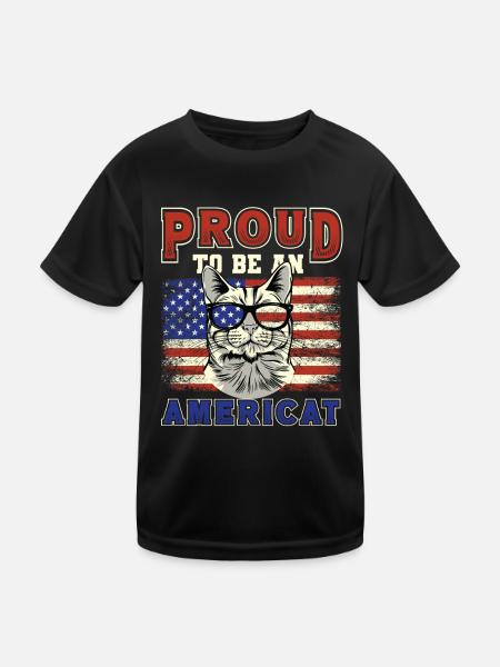 American flag, cat, theme July 4th. - Kids Functional T-Shirt - black - Front