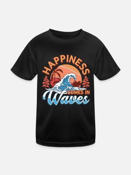 Happiness Comes In Waves Surfen Ocean Sommerurlaub - Kinder Funktions-T-Shirt - Schwarz - Vorne