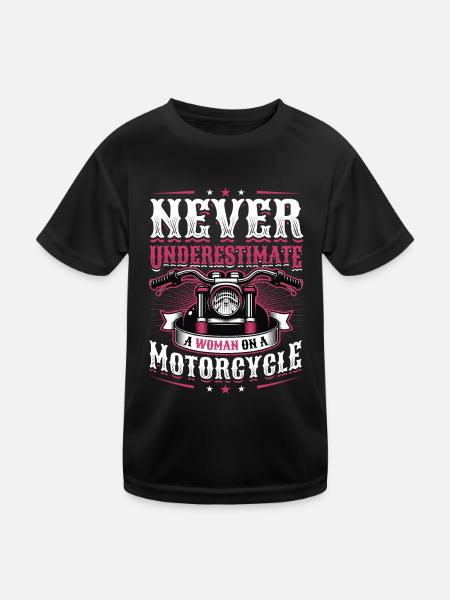 Unterschätzen Sie nie eine Frau auf einem Motorrad - Kinder Funktions-T-Shirt - Schwarz - Vorne
