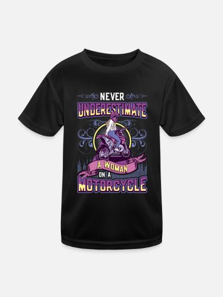 Unterschätzen Sie nie eine Frau auf einem Motorrad - Kinder Funktions-T-Shirt - Schwarz - Vorne