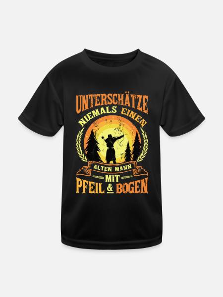 Vieil homme Avec arc et flèche, tir à l’arc. - T-shirt sport Enfant - noir - Devant