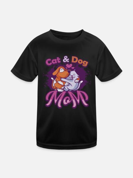Cat and dog mother, pets. - Kids Functional T-Shirt - black - Front