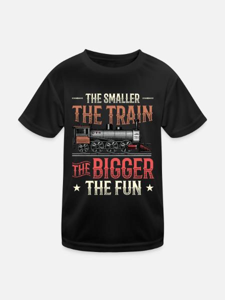 Kleiner der Zug, desto größer die Modelleisenbahn - Kinder Funktions-T-Shirt - Schwarz - Vorne