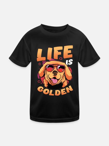 Das Leben ist golden - Golden Retriever - Kinder Funktions-T-Shirt - Schwarz - Vorne