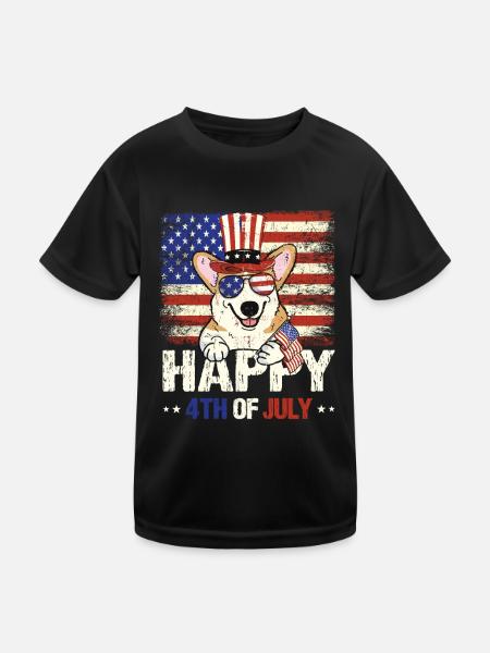 Happy 4th Of Juli Corgi - Kinder Funktions-T-Shirt - Schwarz - Vorne