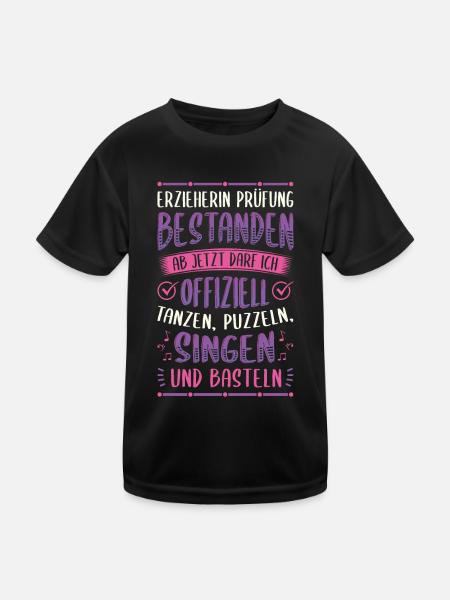 Erzieherin, Prüfung bestanden, Pädagogik, Kita. - Kinder Funktions-T-Shirt - Schwarz - Vorne
