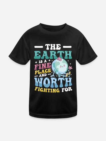 Die Erde, die es wert ist, für den Tag der Erde. - Kinder Funktions-T-Shirt - Schwarz - Vorne