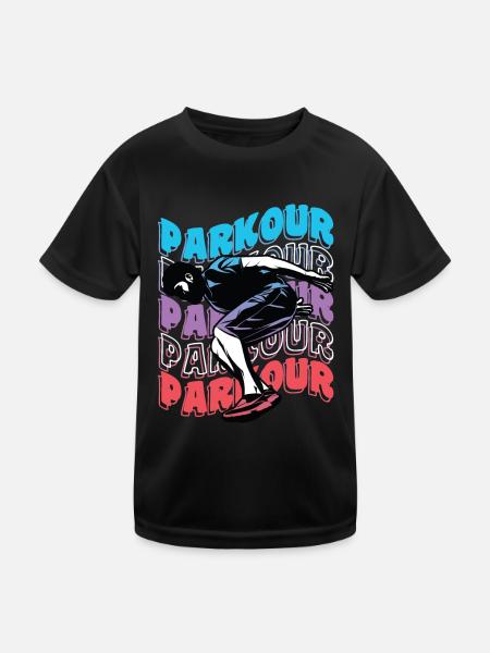Freelaufender Parkour - Kinder Funktions-T-Shirt - Schwarz - Vorne