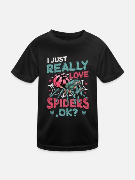 I just really love spiders, okay? - Kids Functional T-Shirt - black - Front