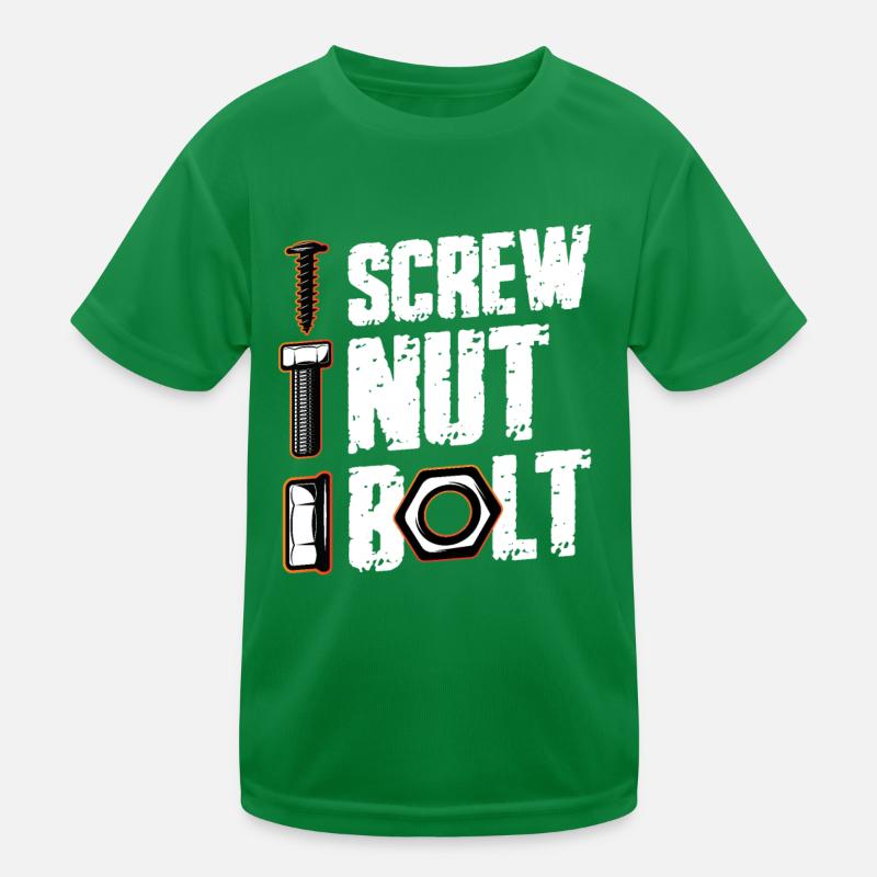 Screw Nut Bolt Mechanic Kids Functional T-Shirt