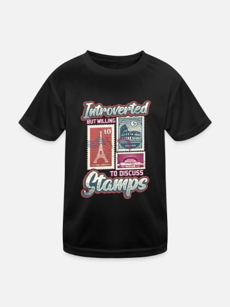 Introvertiert, Aber Bereit, Briefmarken - Kinder Funktions-T-Shirt - Schwarz - Vorne