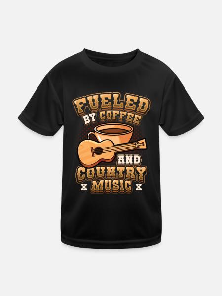 Von Kaffee Und Country-Musik angetrieben. - Kinder Funktions-T-Shirt - Schwarz - Vorne
