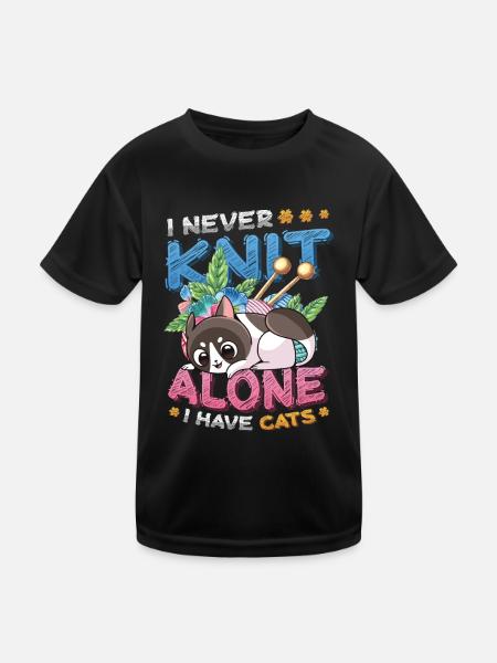 Je ne tricote jamais seule, j’ai des chats - T-shirt sport Enfant - noir - Devant
