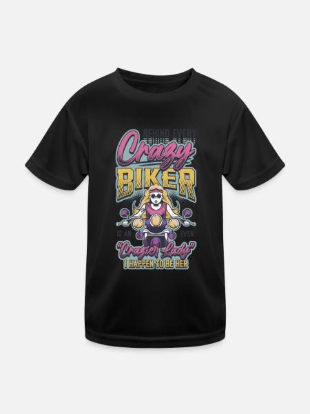 Hinter Jedem Verrückten Biker Steckt Eine Frau. - Kinder Funktions-T-Shirt - Schwarz - Vorne