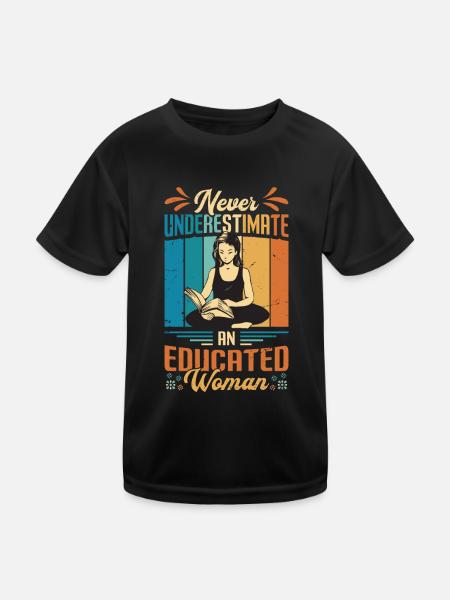 Unterschätzen Sie Niemals Eine Gebildete Frau. - Kinder Funktions-T-Shirt - Schwarz - Vorne