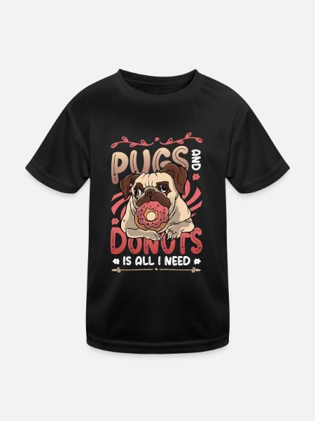Mops, Donut, Lover. - Kinder Funktions-T-Shirt - Schwarz - Vorne