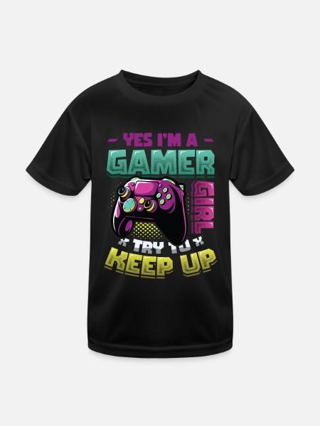 Oui, je suis une fille de jeu. - T-shirt sport Enfant - noir - Devant
