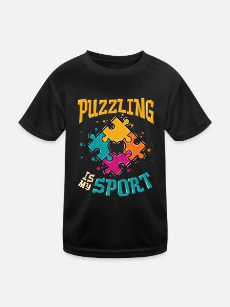 Puzzle is my sport puzzle lover - Kids Functional T-Shirt - black - Front