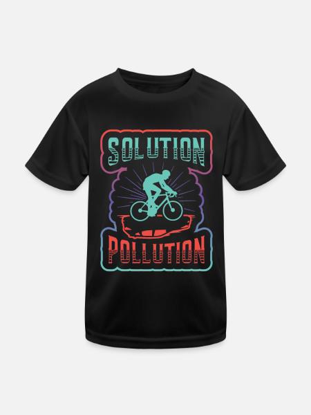 Polution Solution Umweltschutz Radfahren. - Kinder Funktions-T-Shirt - Schwarz - Vorne