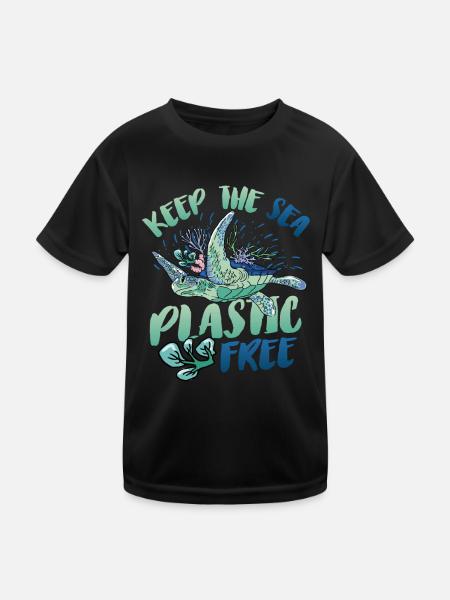 Gardez la mer sans plastique et sauvez l’océan. - T-shirt sport Enfant - noir - Devant