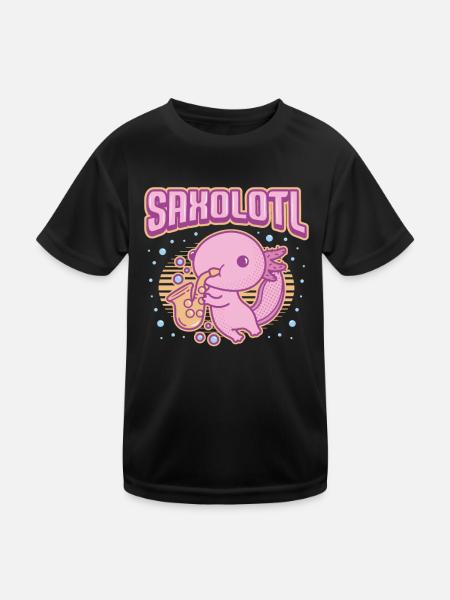 Saxolotl, Axolotl Spielt Saxophon. - Kinder Funktions-T-Shirt - Schwarz - Vorne