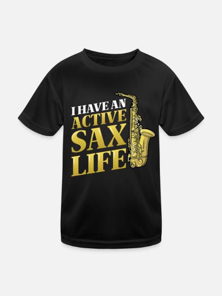 J’ai une vie active de saxophone, le saxophone jazz. - T-shirt sport Enfant - noir - Devant