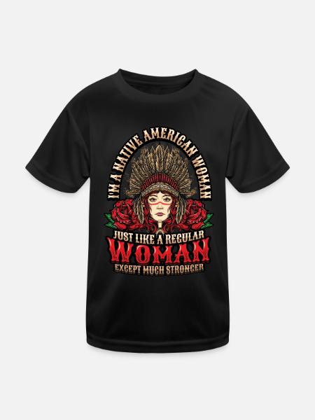 Amerikanische Ureinwohnerin. - Kinder Funktions-T-Shirt - Schwarz - Vorne