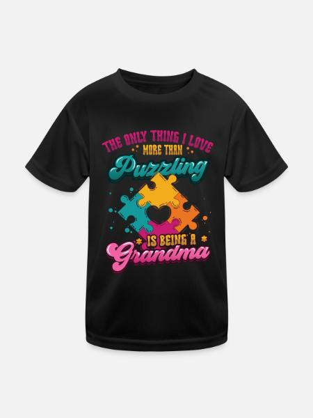 Puzzle lover grandma, puzzles. - Kids Functional T-Shirt - black - Front