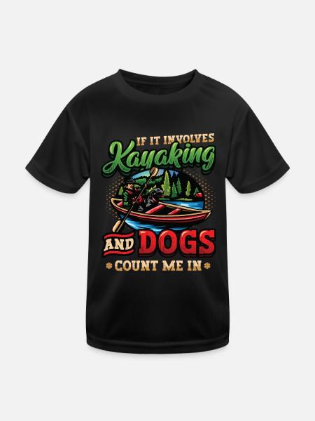 Kajak Und Hunde, Paddeln. - Kinder Funktions-T-Shirt - Schwarz - Vorne