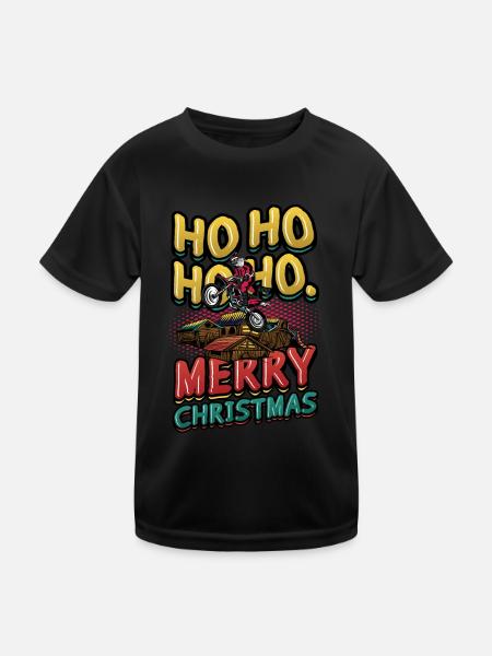 Ho Ho Ho Ho Frohe Weihnachten Santa Riding Dirt - Kinder Funktions-T-Shirt - Schwarz - Vorne