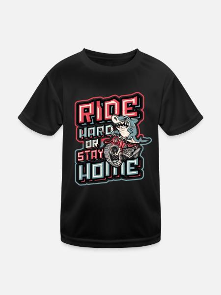 Ride Hard Or Stay Home Biker Shark Riding - Kids Functional T-Shirt - black - Front