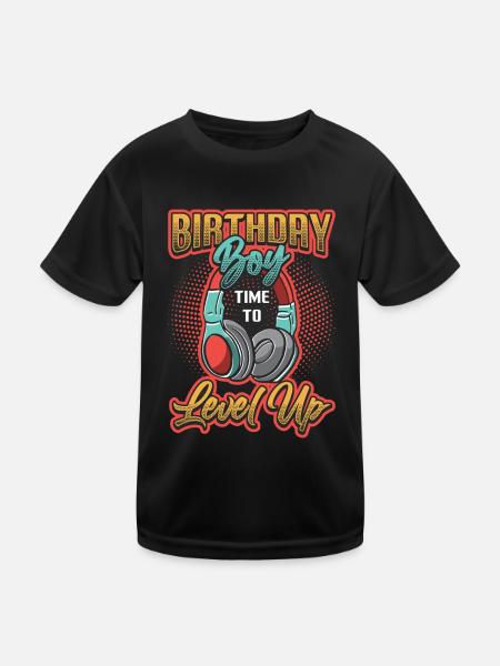 Geburtstagskind, Zeit Zum Aufleveln, Gamer. - Kinder Funktions-T-Shirt - Schwarz - Vorne