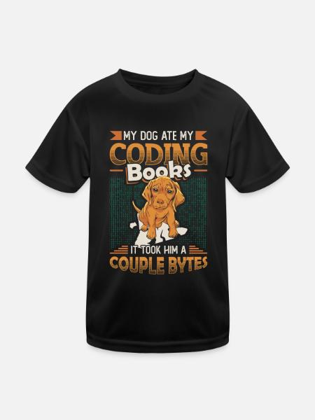 Hund Bytes Code Computer Witz Programmierung - Kinder Funktions-T-Shirt - Schwarz - Vorne
