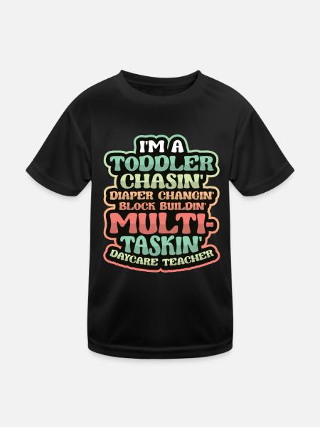Kleinkind Jagt Windel Wechselnde Tagesmutter - Kinder Funktions-T-Shirt - Schwarz - Vorne