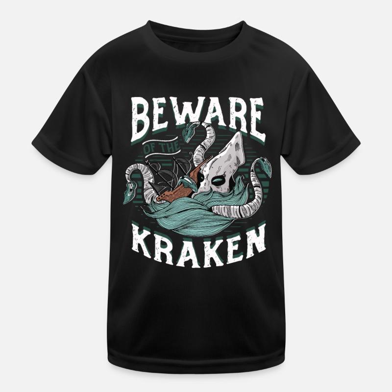 Hüte Dich Vor Dem Kraken - Kinder Funktions-T-Shirt - Schwarz