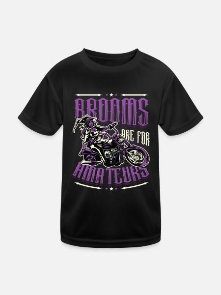 Brooms are for amateurs, Halloween witch motorcycle - Kids Functional T-Shirt - black - Front