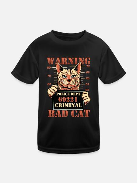 Warnung Bad Cat Mug Shot Katze - Kinder Funktions-T-Shirt - Schwarz - Vorne