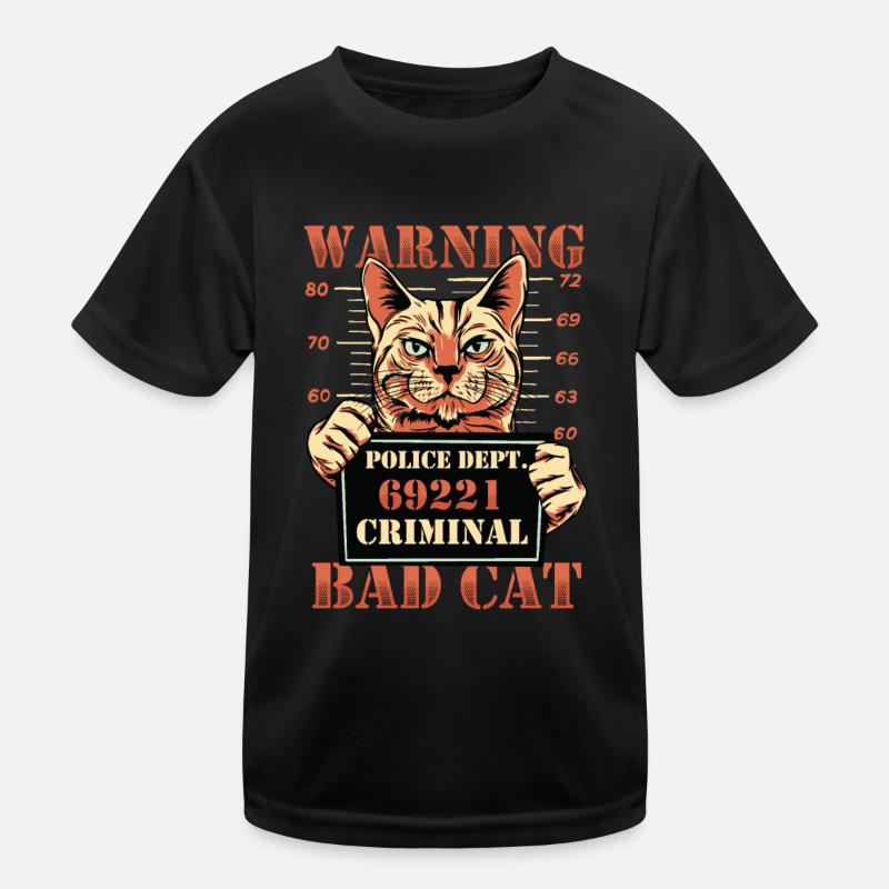 Warnung Bad Cat Mug Shot Katze Kinder Funktions-T-Shirt