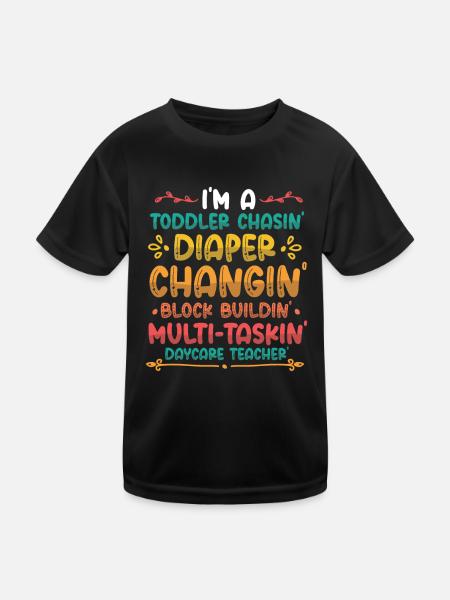 Kleinkind Jagt Windel, Wechselnde Tagesmutter - Kinder Funktions-T-Shirt - Schwarz - Vorne