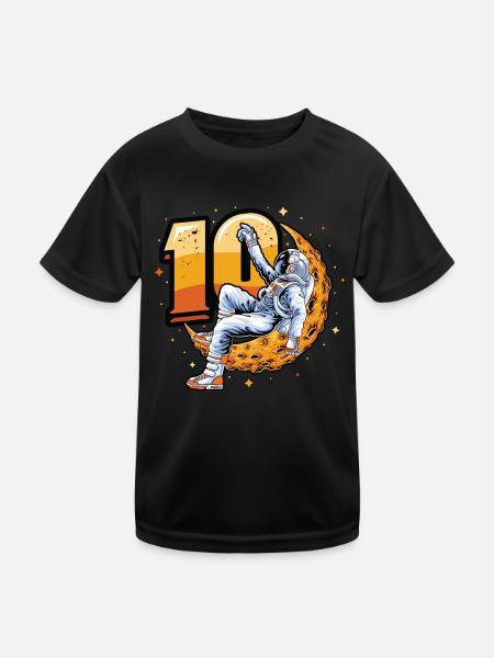 10th birthday, astronaut, decorations - Kids Functional T-Shirt - black - Front